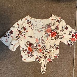 Floral Cropped Wrap Blouse